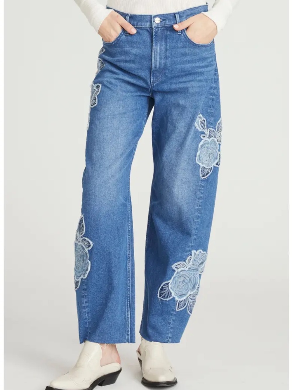 Free People Driftwood Parker Rose Patchwork Barrel Leg Jeans NWT SIZE 30